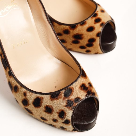 Christian Louboutin Brown Leopard Pony Hair Peep Toe Platform Pump, Size 7.5 - Picture 6 of 9